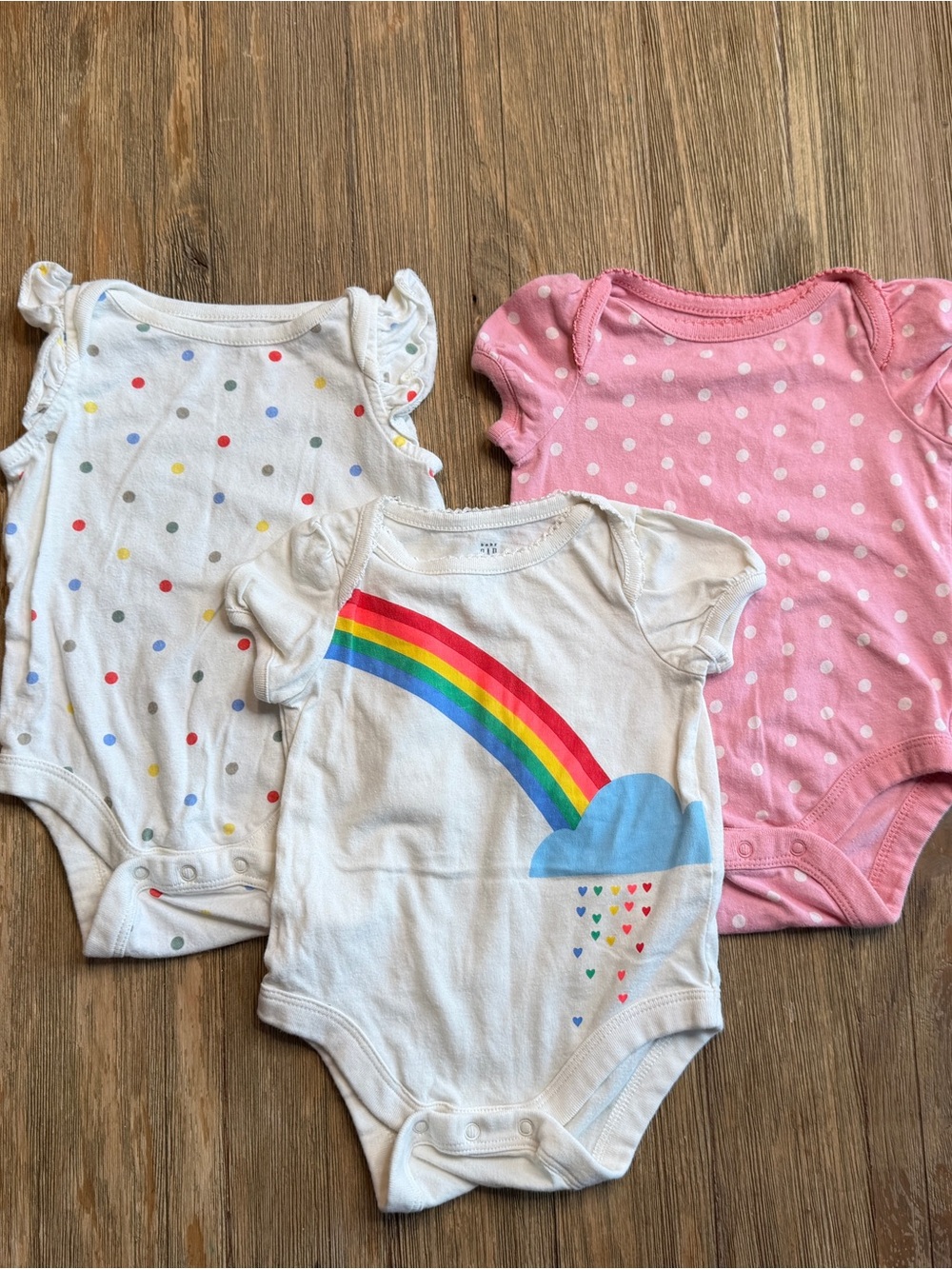 Baby Gap Bundle Girls Rainbow One-Piece Bodysuits - White, Pink, Polka Dot 0-3